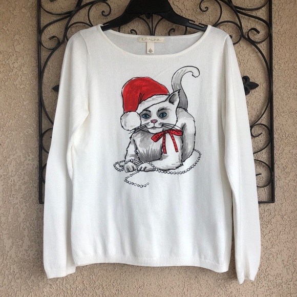 Emaline Christmas Kitten lightweight sweater - Picture 1 of 5
